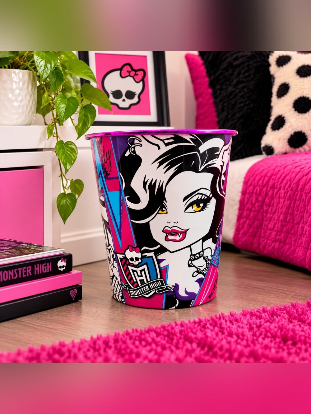 Monster High Pink & Black Small Trash Can